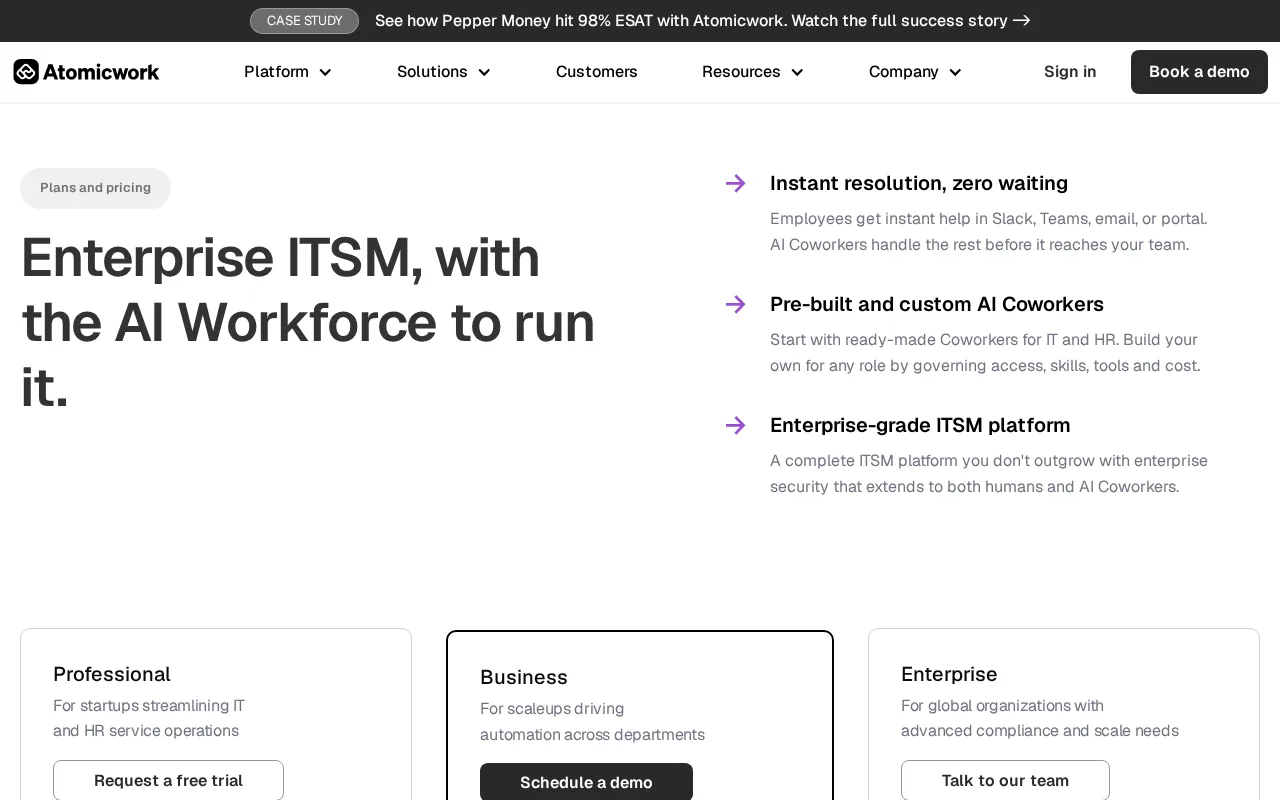 Atomicwork — pricing page