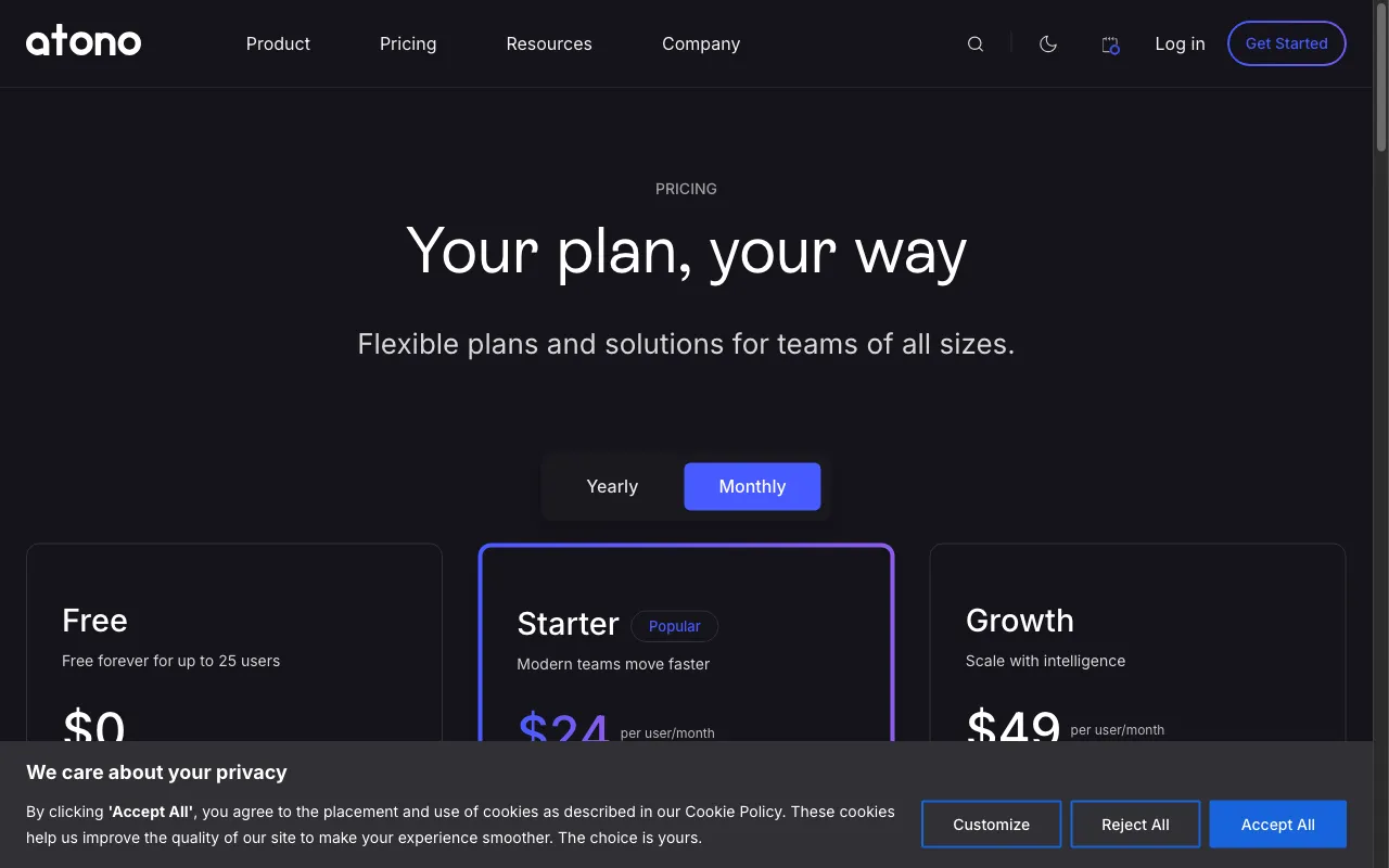 Atono — pricing page