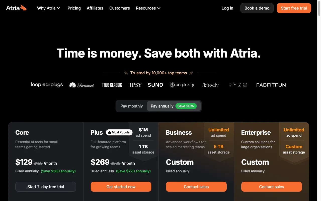 Atria — pricing page