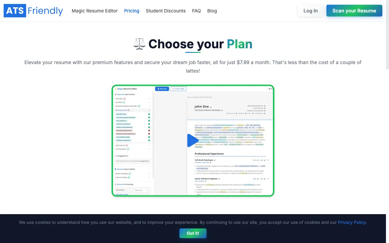 ATSFriendly.com — pricing page