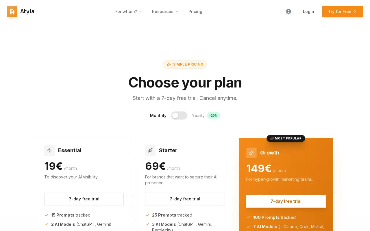 Atyla — pricing page