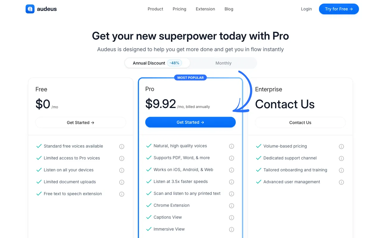 Audeus — pricing page