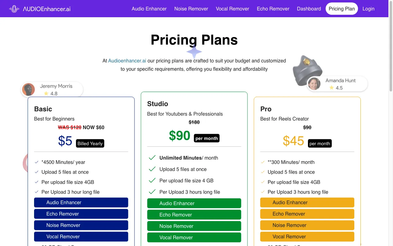 Audio Enhancer — pricing page