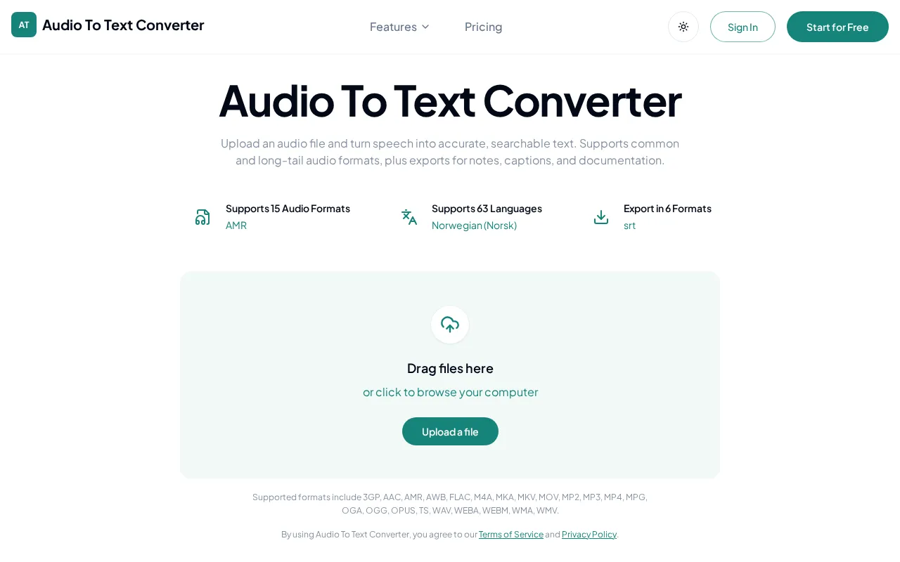 Audio To Text Converter — preview screenshot
