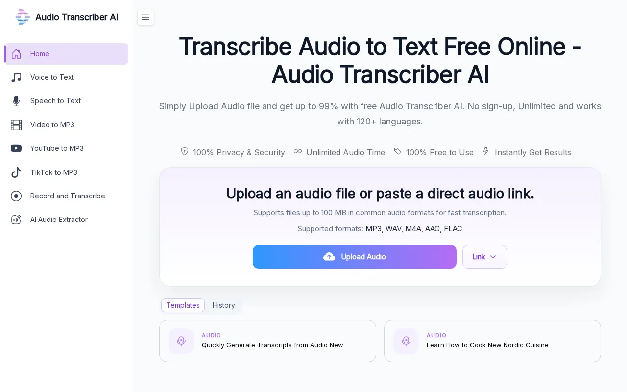 Audio Transcriber AI: Transcribe Audio to Text Free — preview screenshot