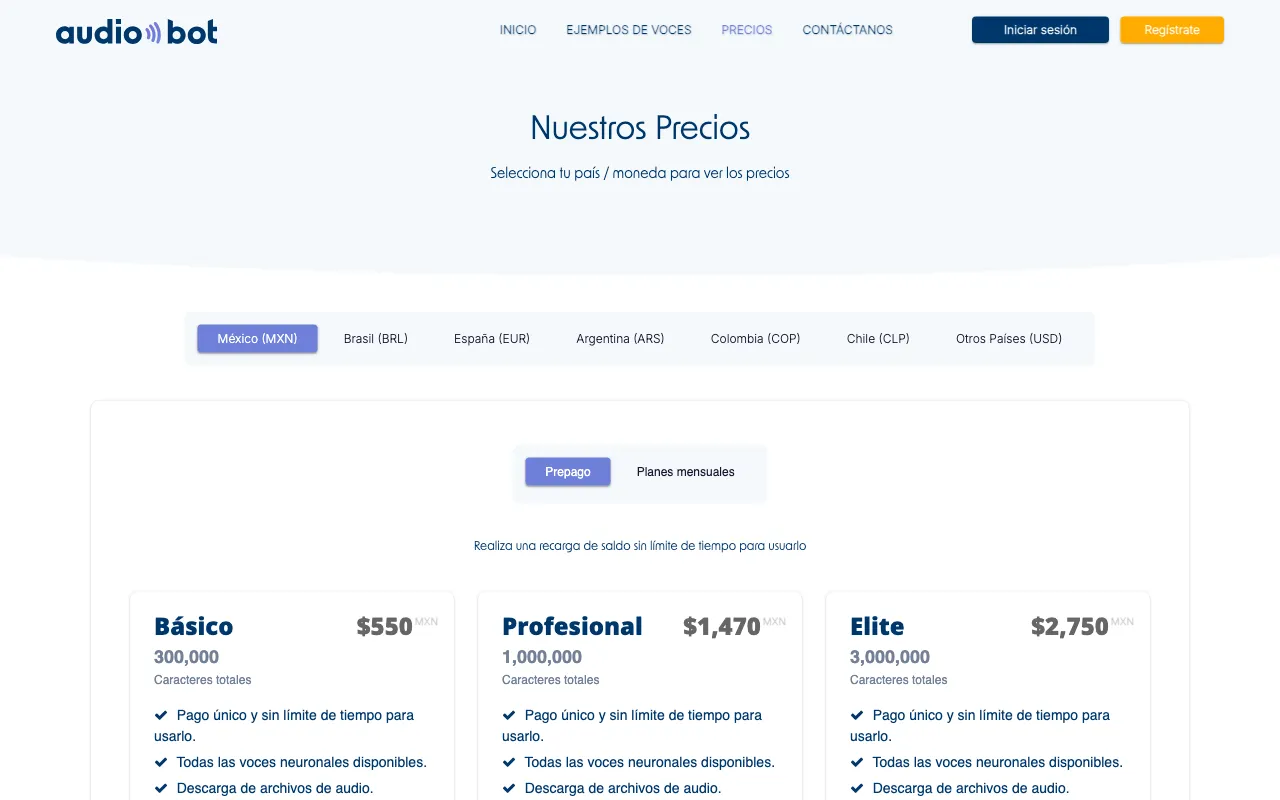 AudioBot — pricing page