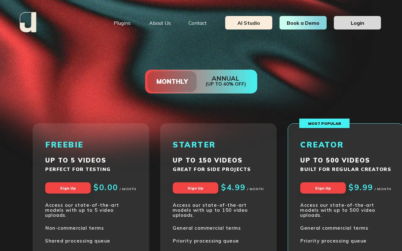Audiomatic.io — pricing page