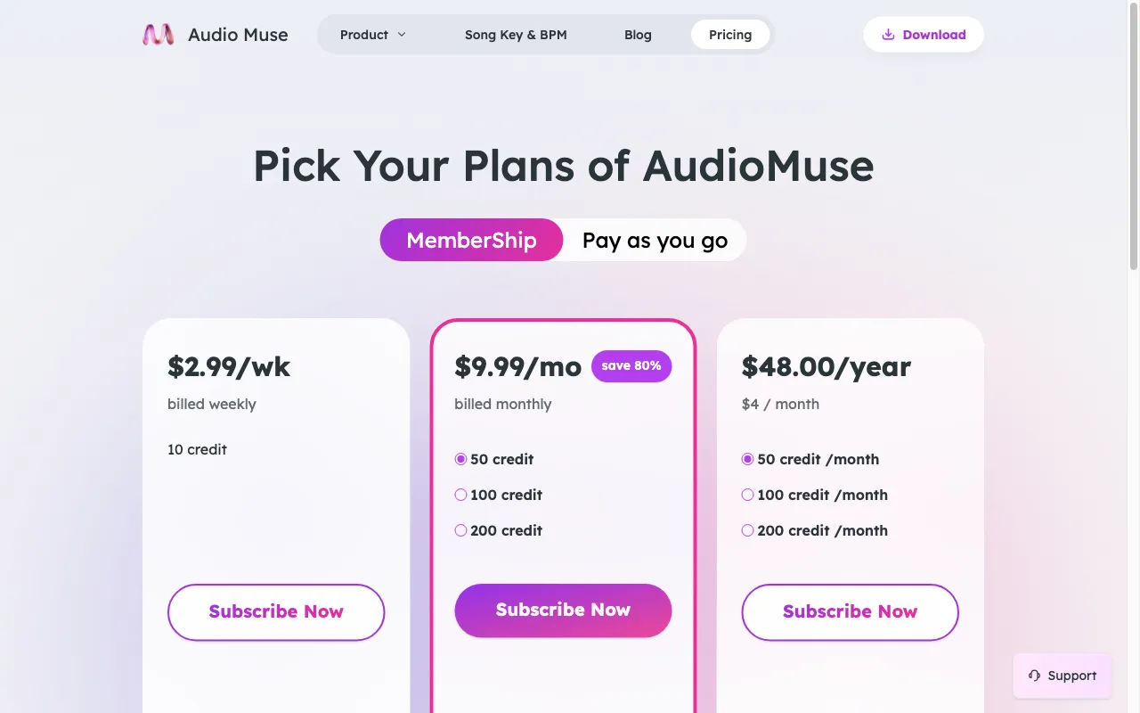 Audio Muse — pricing page