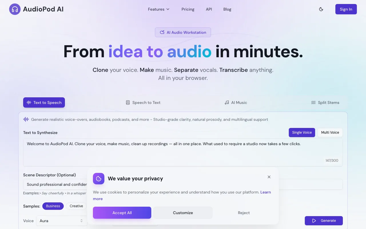 AudioPod AI — preview screenshot