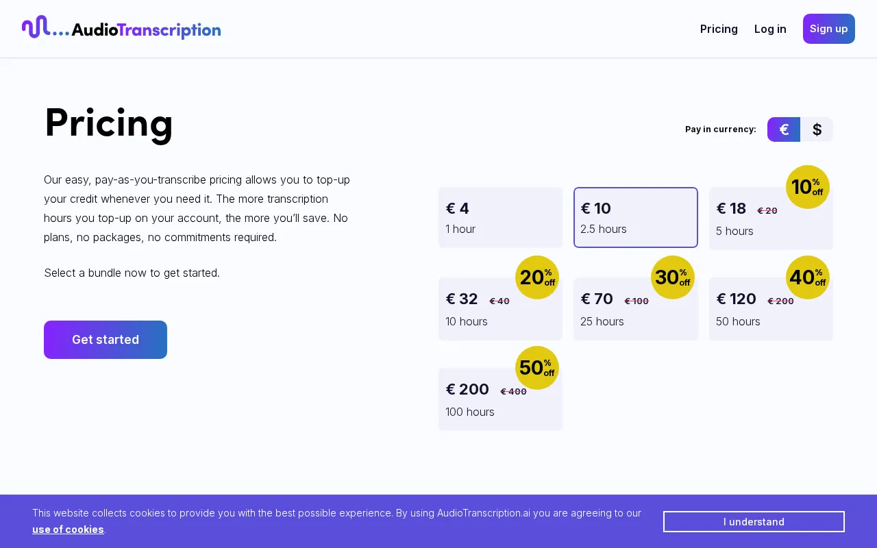 AudioTranscription — pricing page