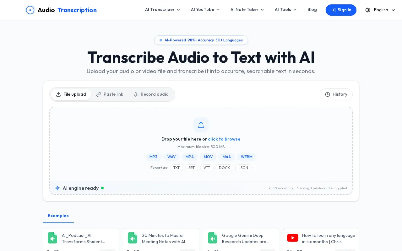 AudioTranscription.io — preview screenshot