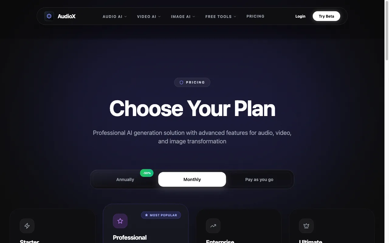 AudioX — pricing page