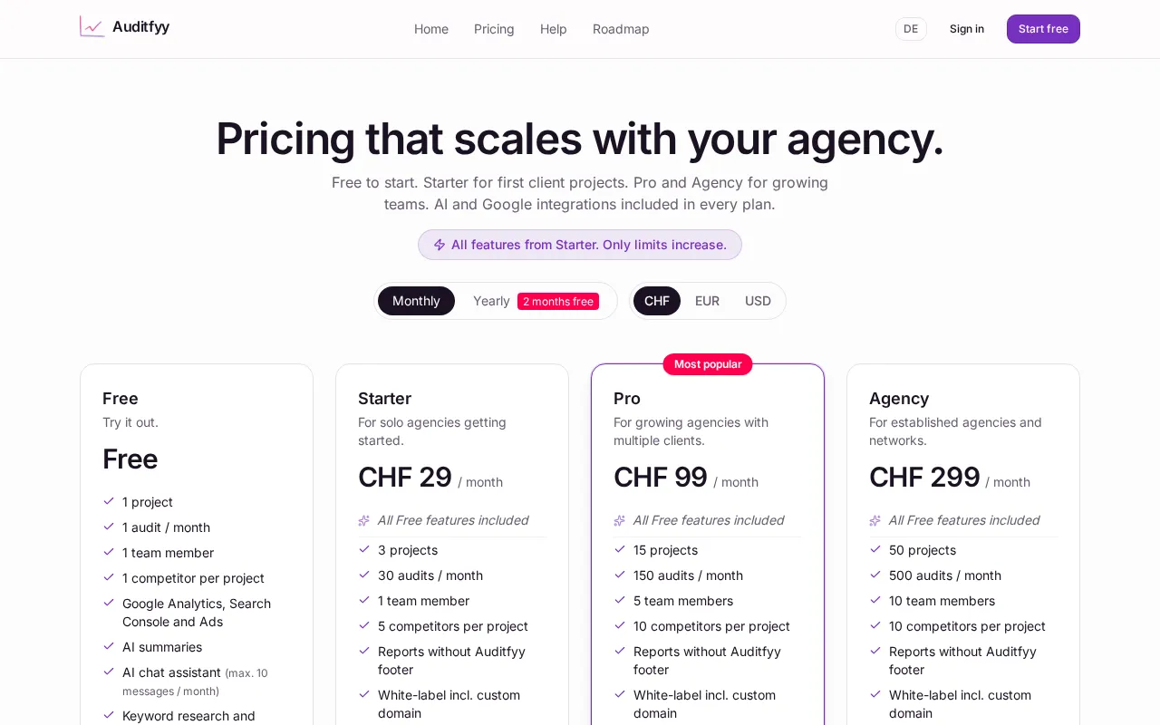 Auditfyy — pricing page