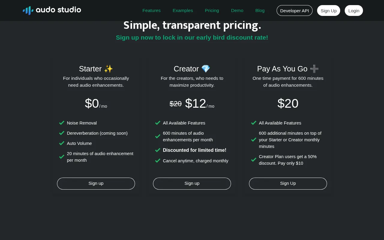 Audo AI — pricing page