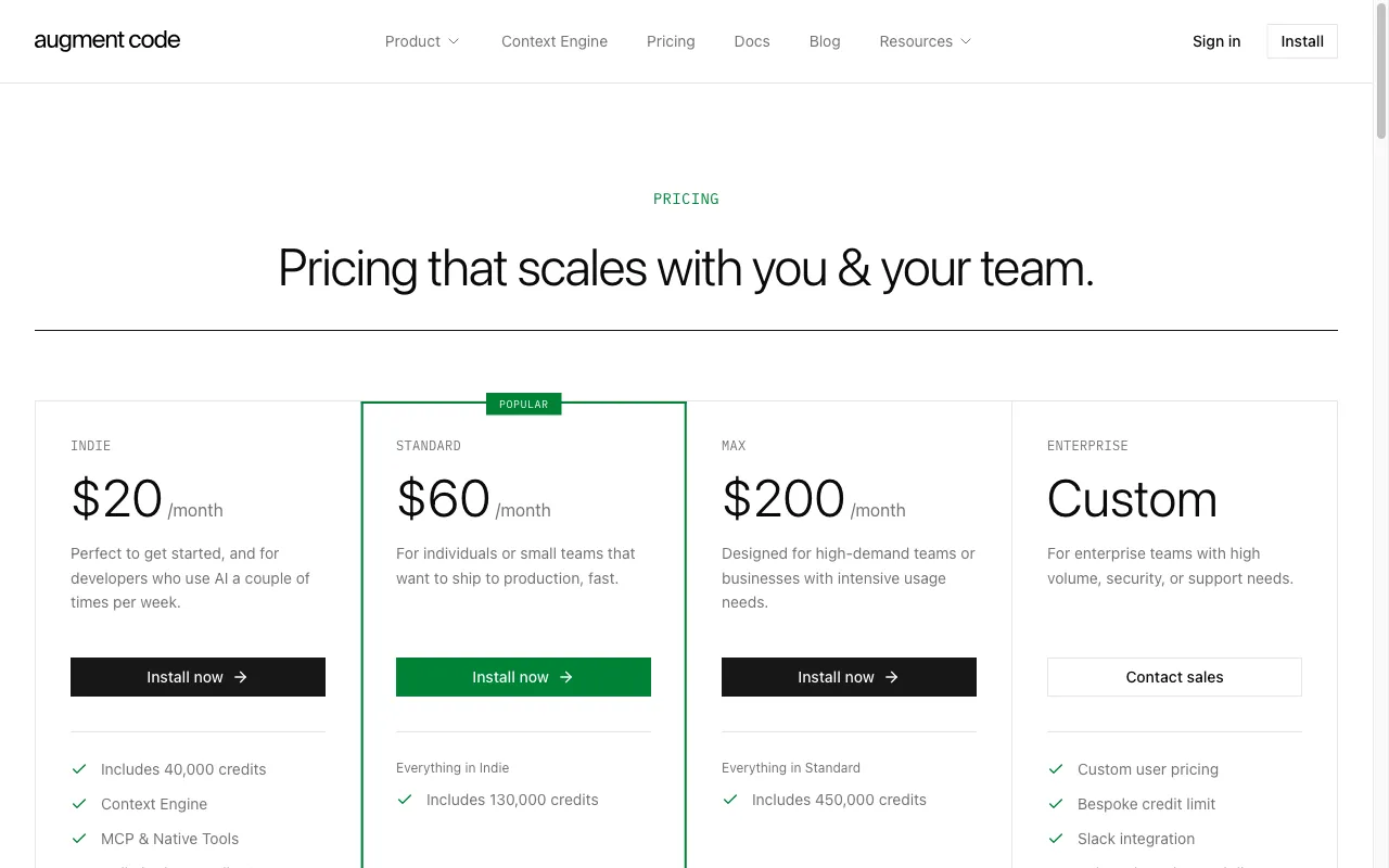 Augment Code — pricing page