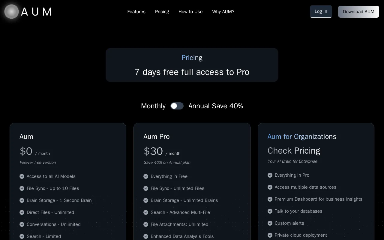 AUM — pricing page