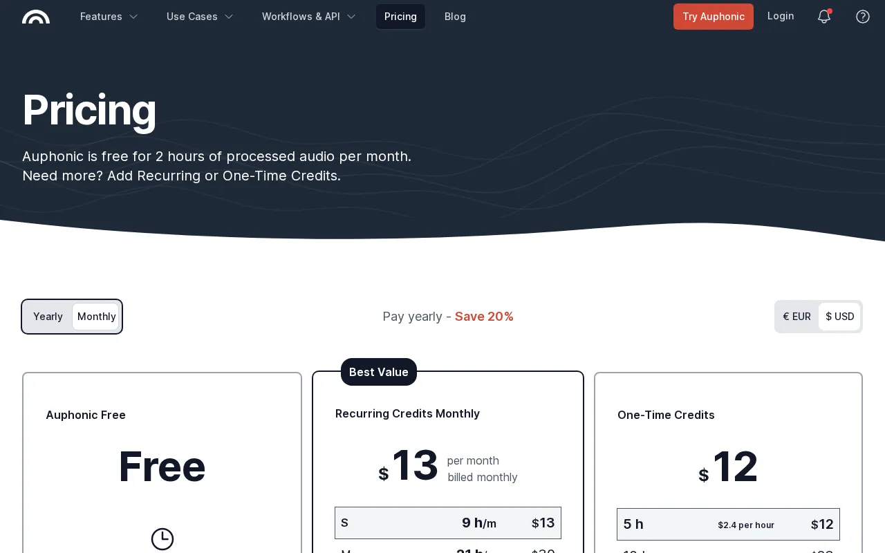 Auphonic — pricing page