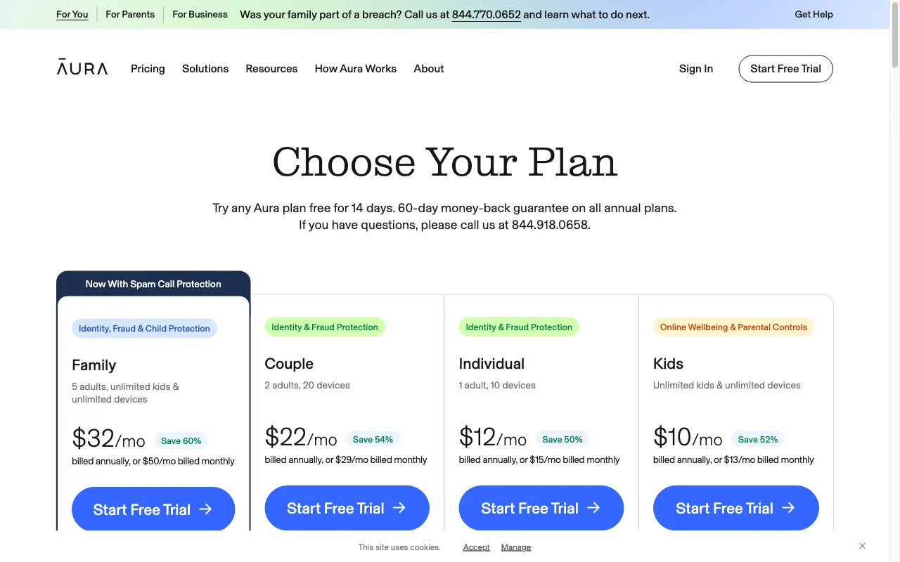 Aura — pricing page
