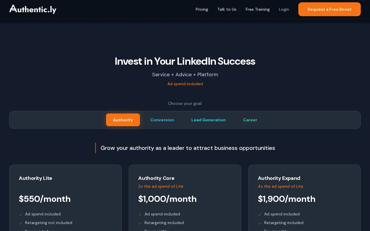 authentic.ly — pricing page