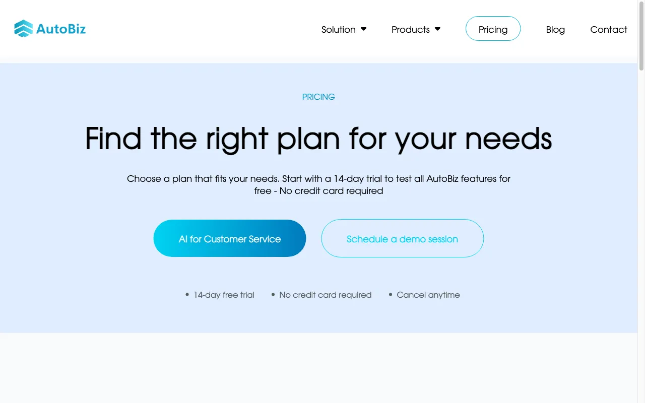 AutoBiz — pricing page
