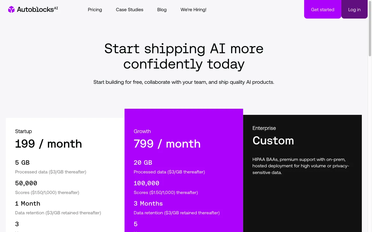 Autoblocks AI — pricing page