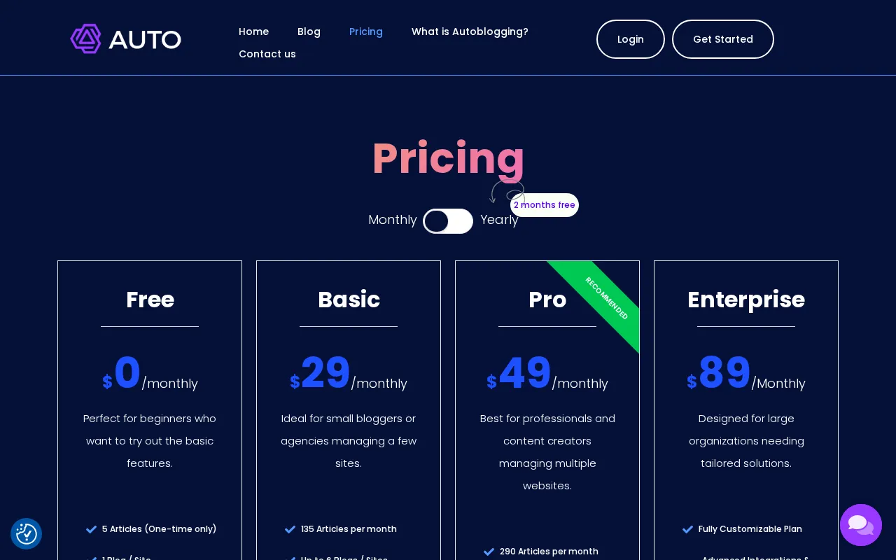 AutoBlogging.pro — pricing page