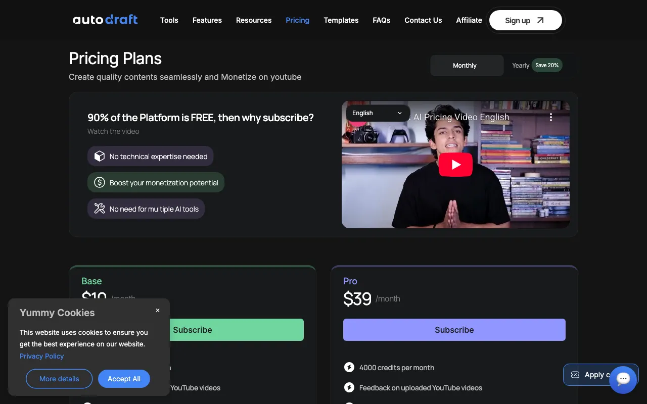 Autodraft — pricing page