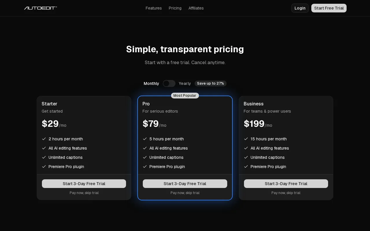 AutoEdit — pricing page