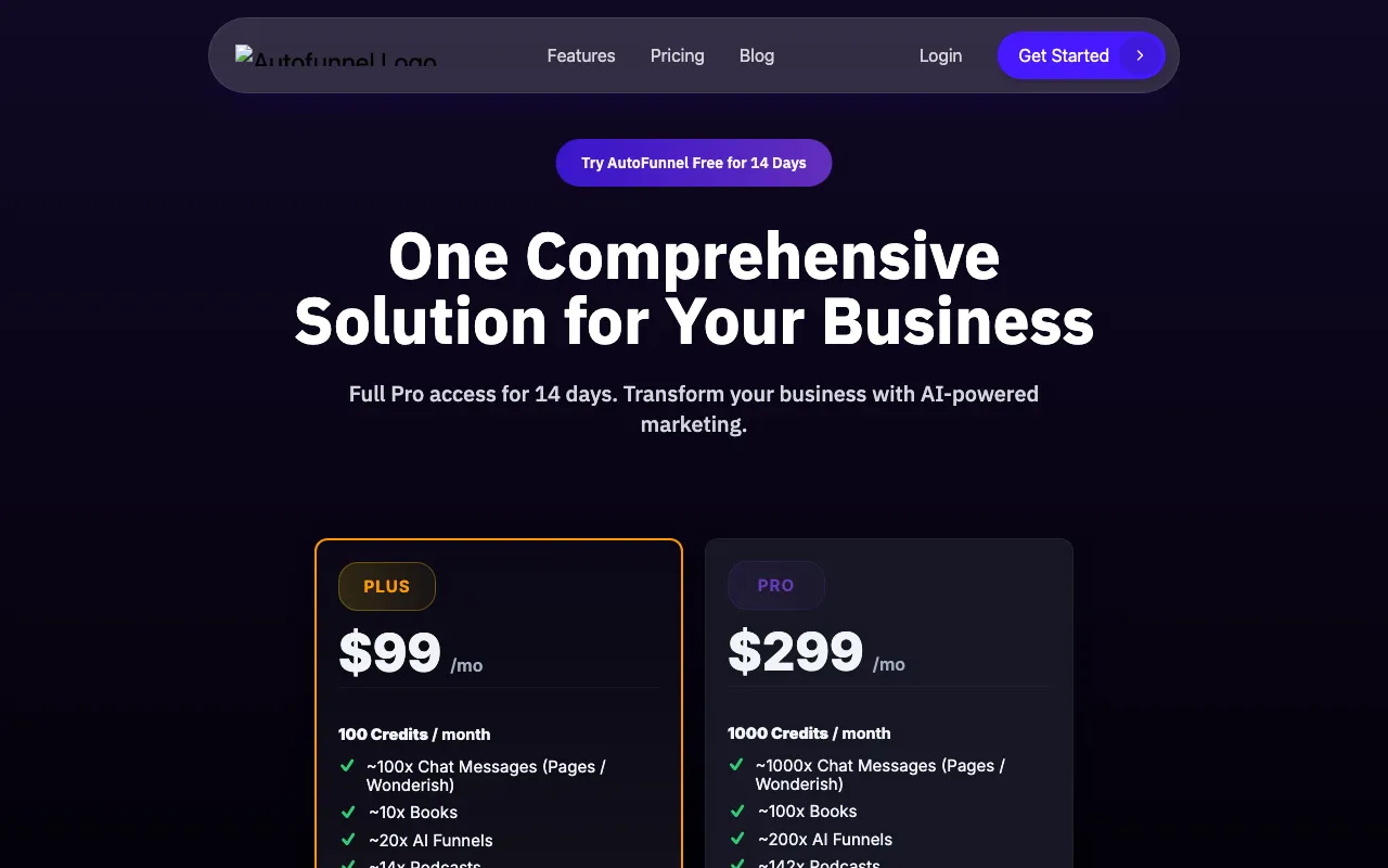 AutoFunnel — pricing page