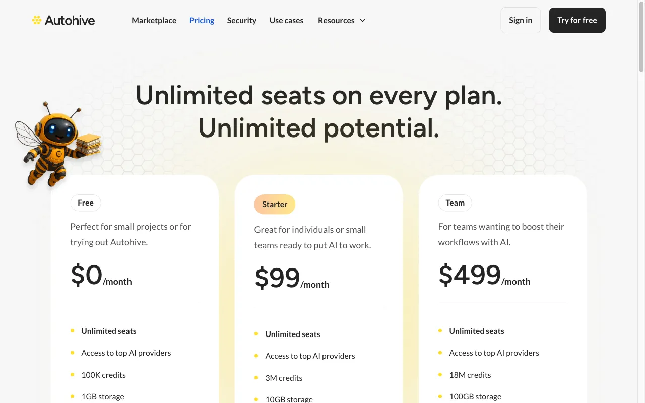 Autohive — pricing page