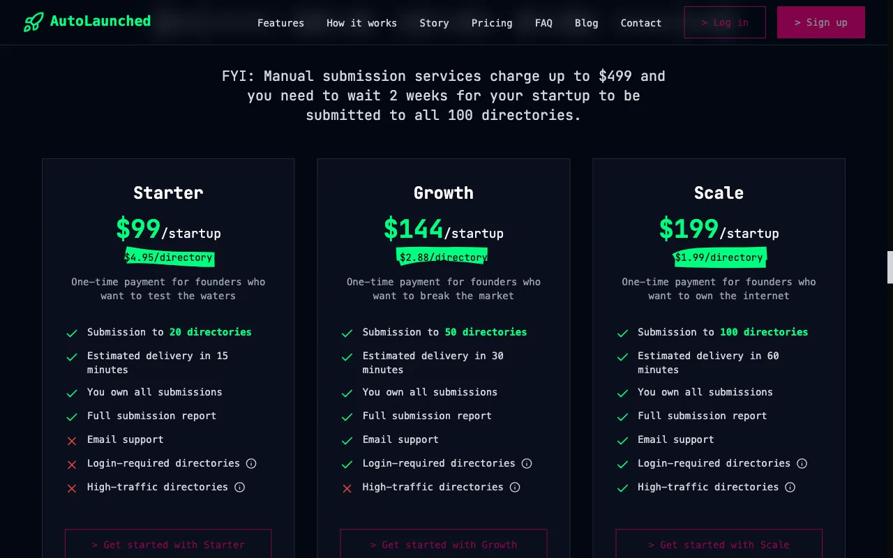 AutoLaunched — pricing page