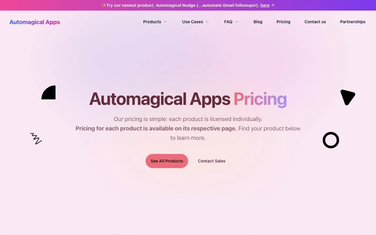 Automagical Apps — pricing page