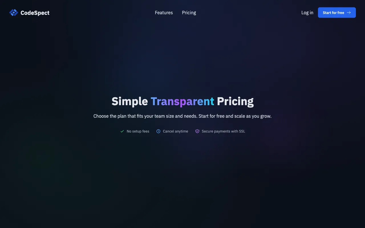 CodeSpect — pricing page