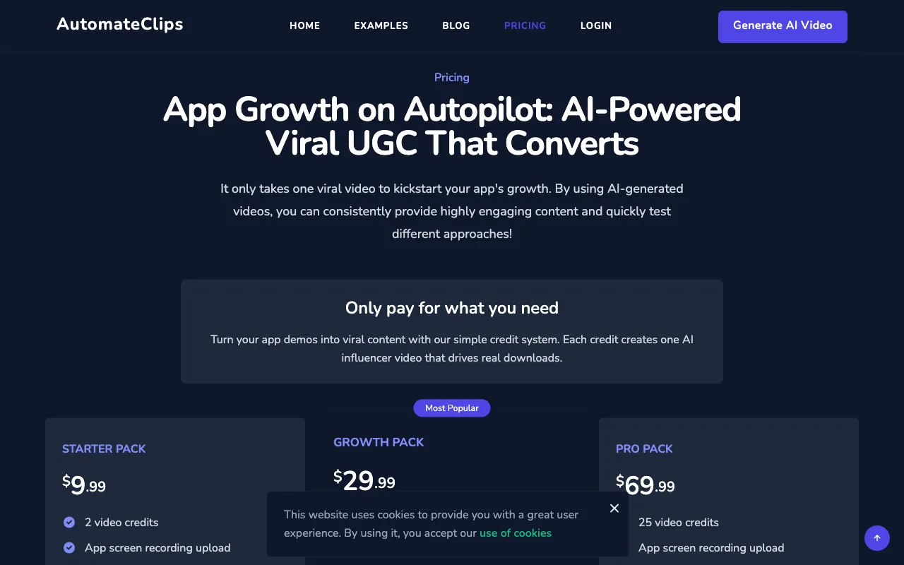 AutomateClips — pricing page
