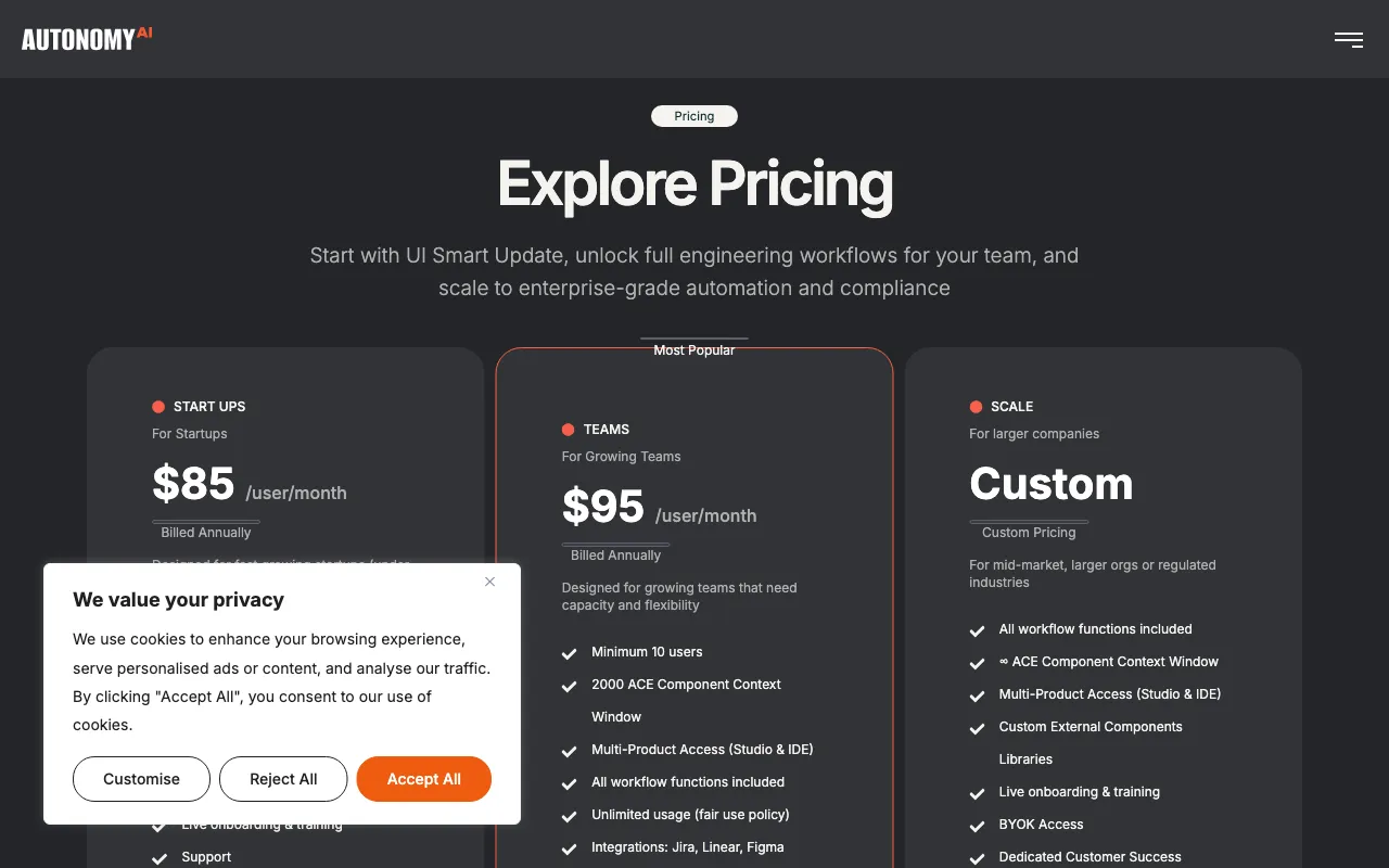 AutonomyAI — pricing page