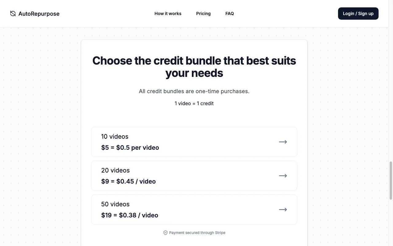 AutoRepurpose — pricing page
