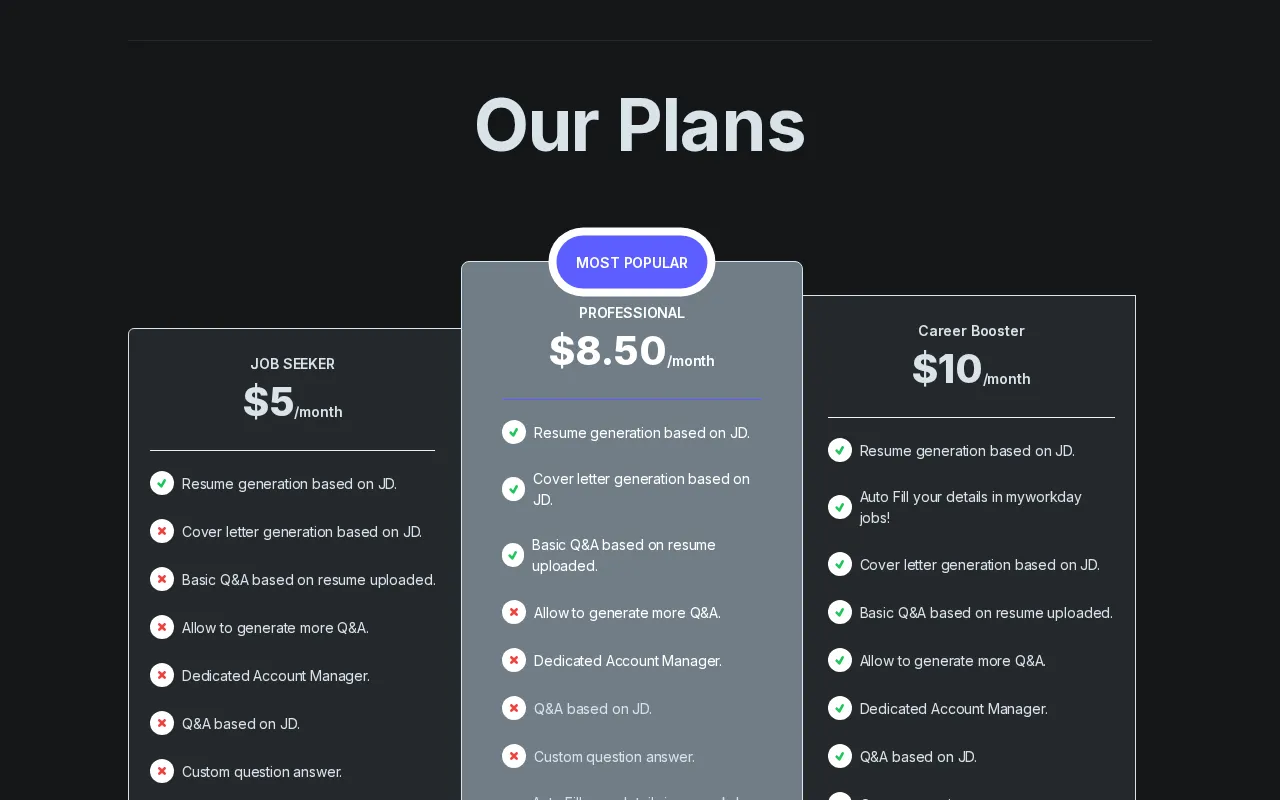 AutoResume — pricing page