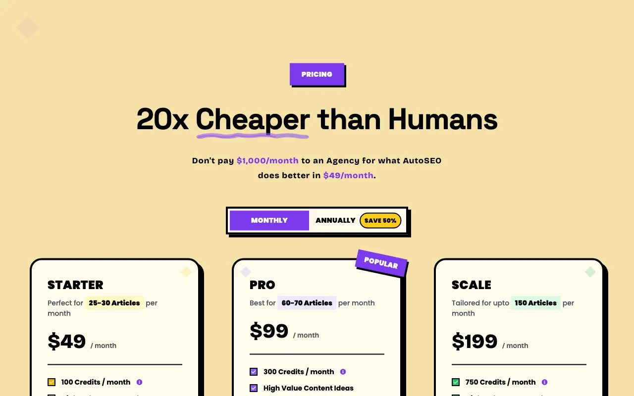 AutoSEO — pricing page