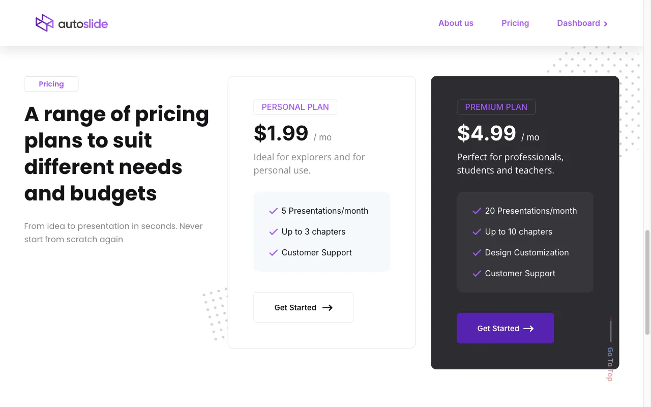 AutoSlide — pricing page