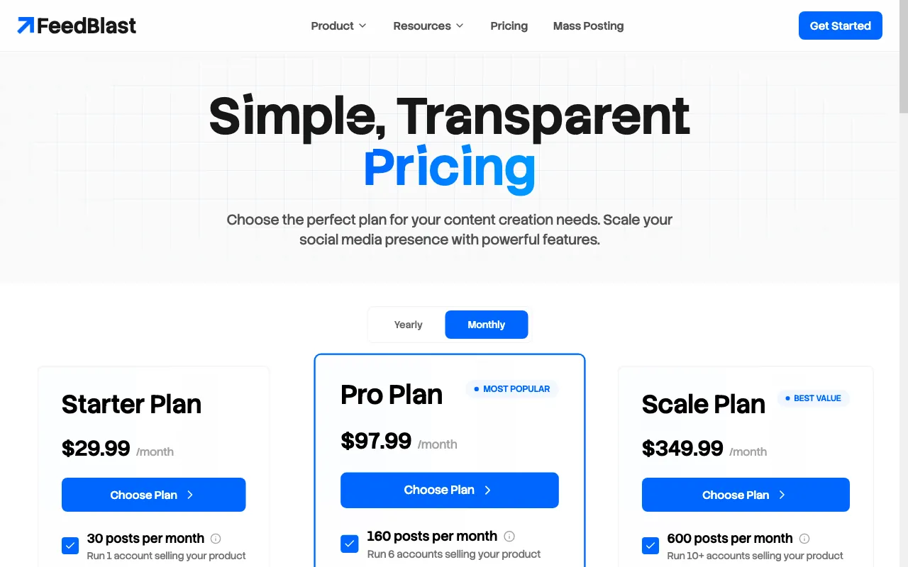 Feedblast — pricing page