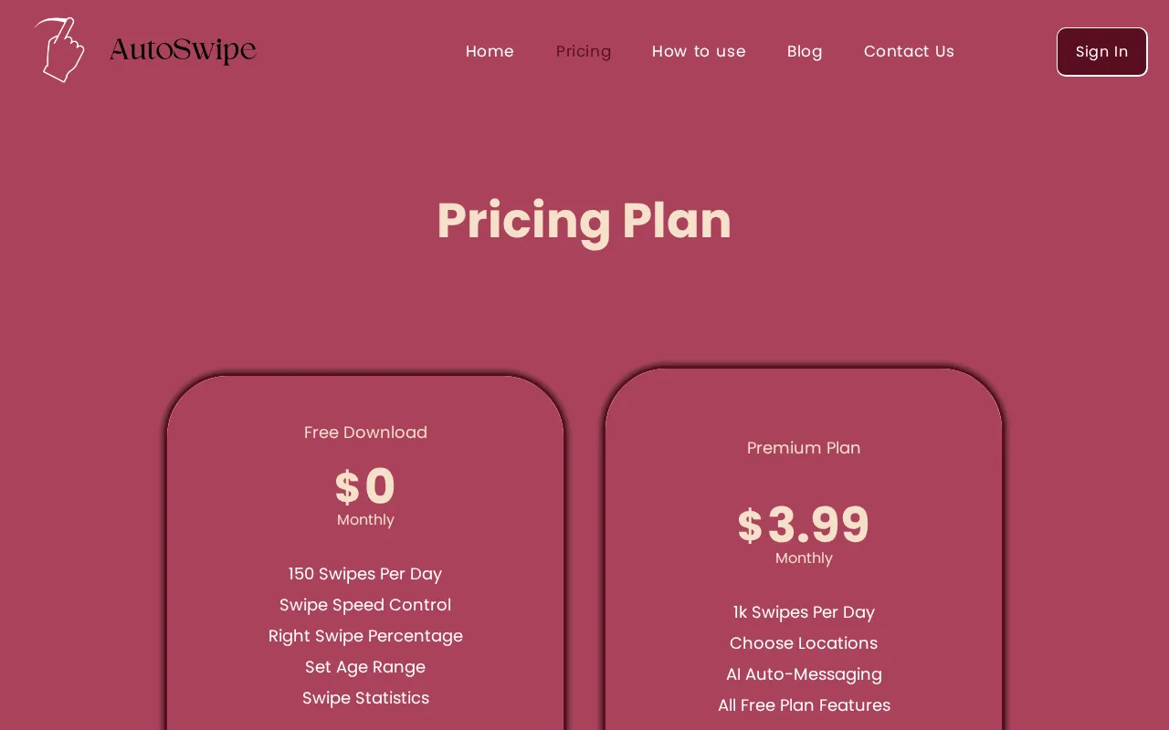 Autoswipe.io — pricing page