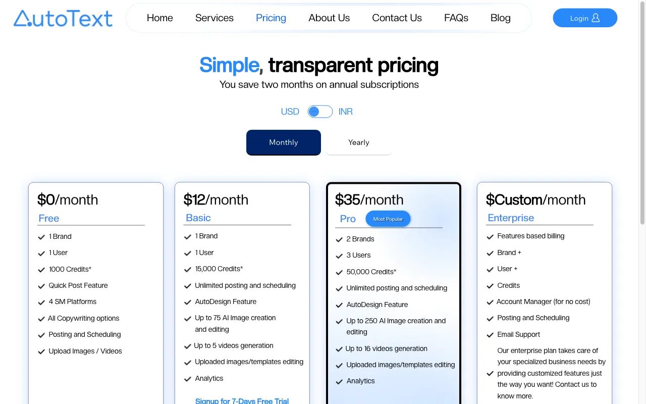 AutoText AI — pricing page