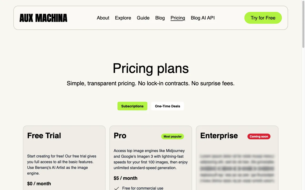 Aux Machina — pricing page