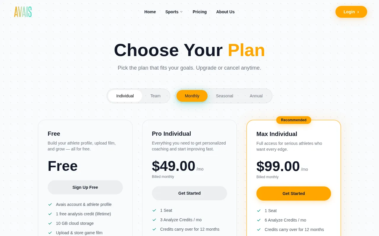 Avais AI — pricing page