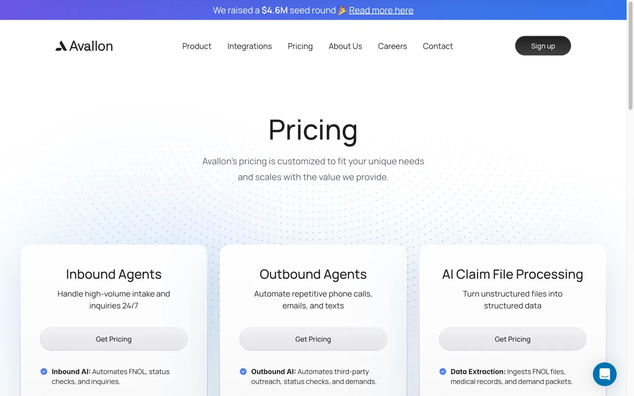 Avallon — pricing page