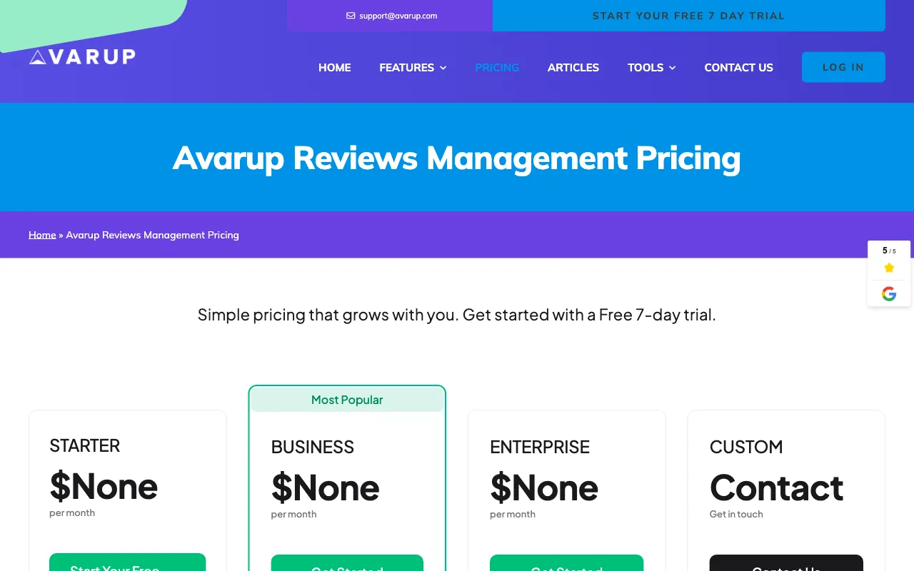 Avarup — pricing page