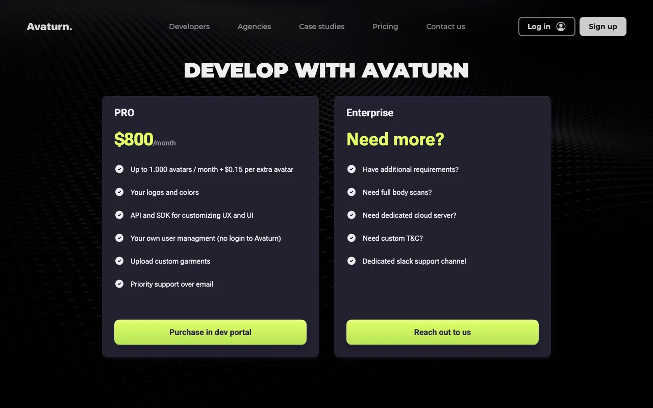 Avaturn ME — pricing page