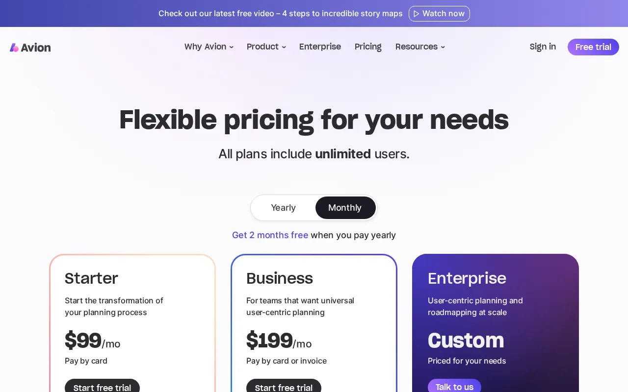 Avion — pricing page