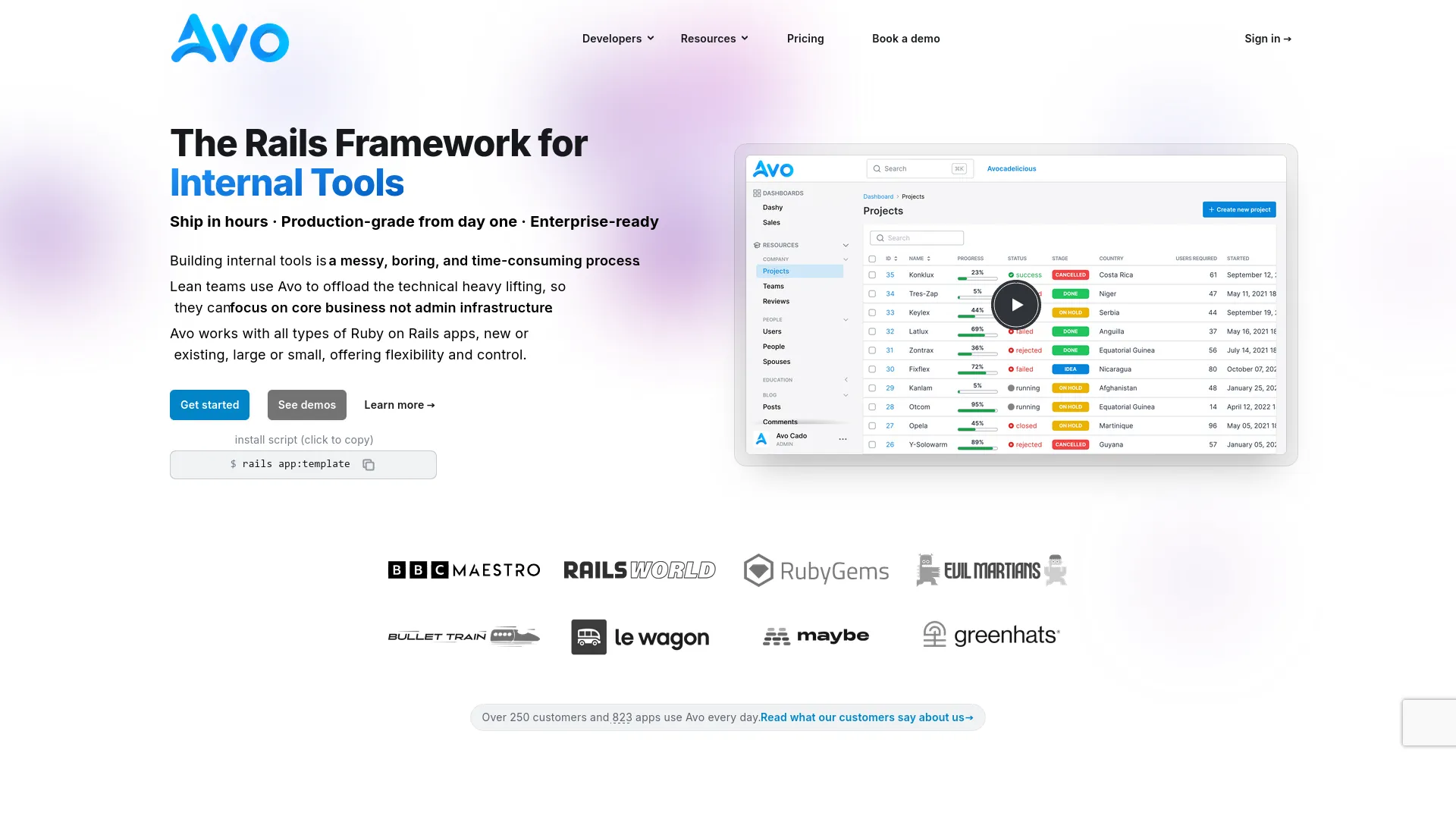 Avo CMS for Ruby on Rails — preview screenshot