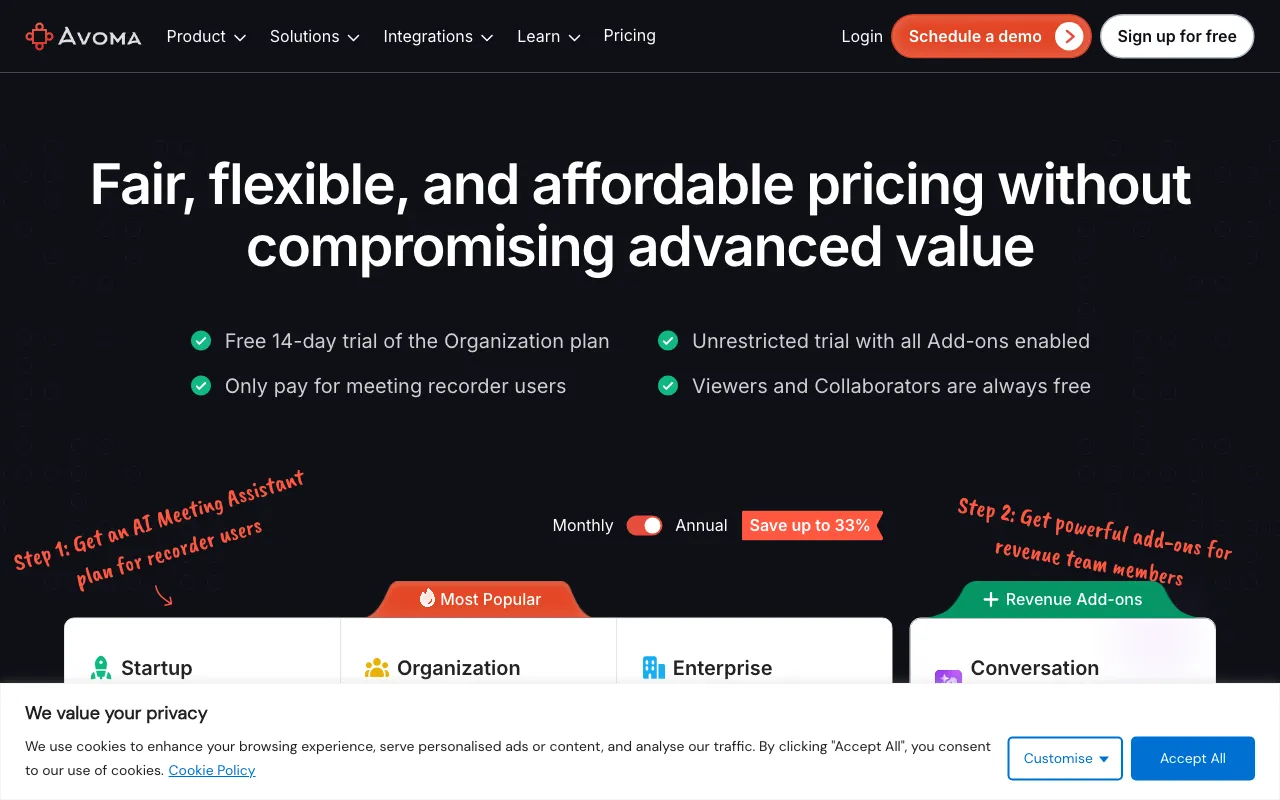 Avoma — pricing page